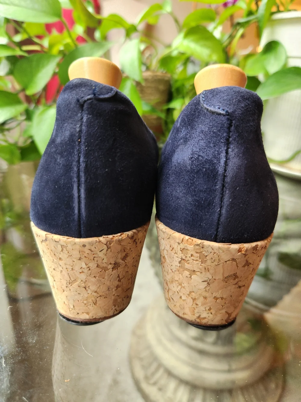 Brooks Brothers Women 9 Navy Blue Suede  Round Toe Cork Wedge Pump Made In Spain